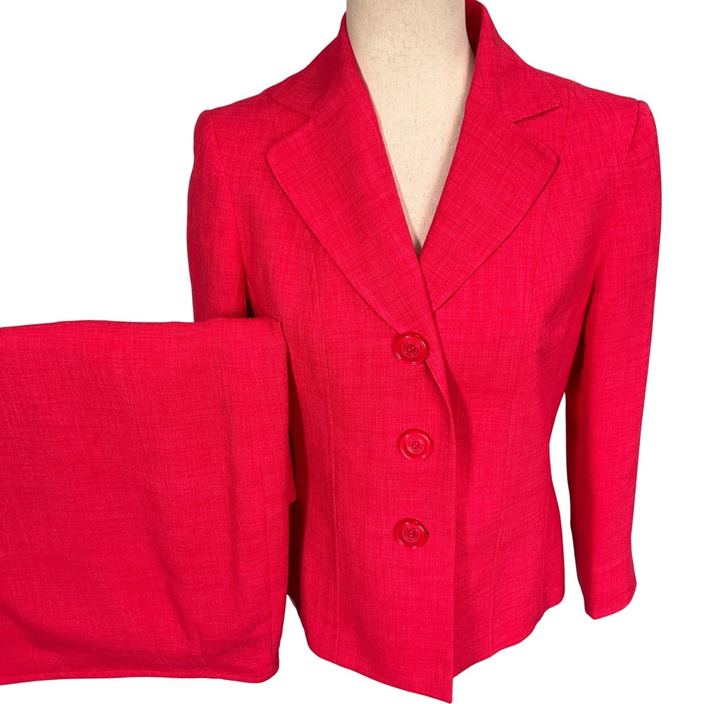 Evan-Picone Skirt Suit Women 6 Pink Vivid 3-Button Power Pencil